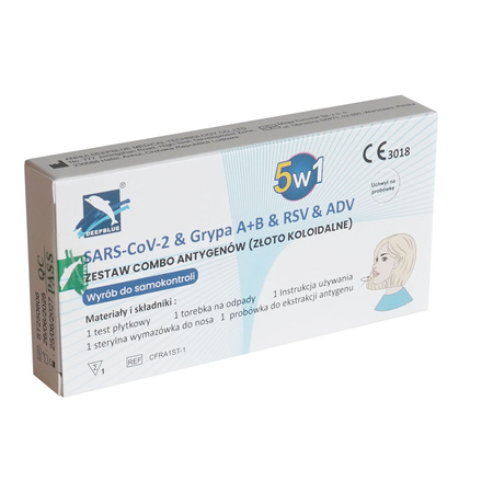 SARS-CoV-2 &Grypa A+B & RSV & ADV ZESTAW COMBO ANTYGENÓW (ZŁOTO KOLOIDALNE) 1 szt.